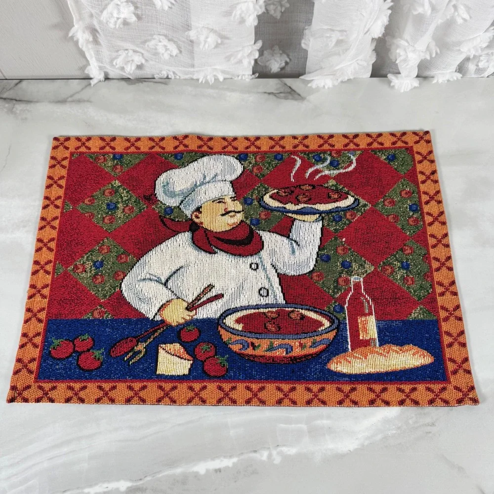 Set of 4 Tapestry Placemats Italian Pasta Chef Spaghetti & Meatballs 18.5